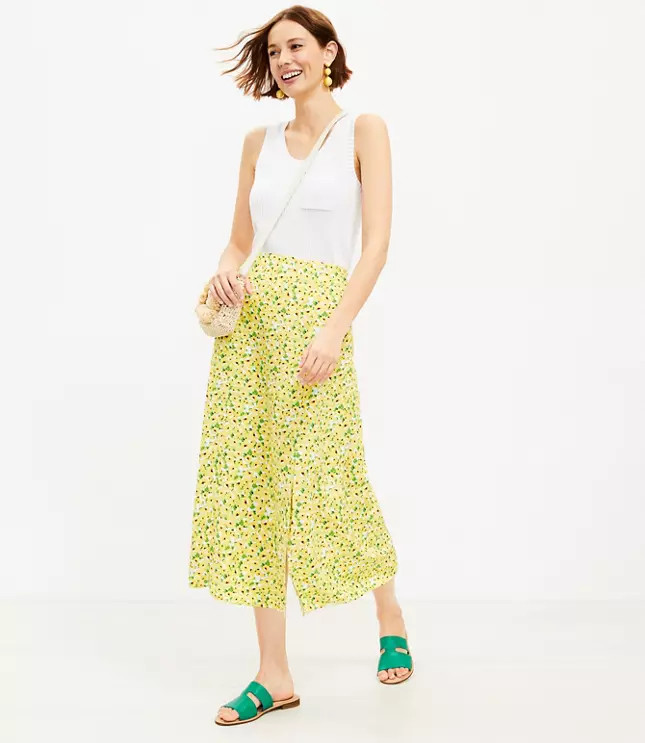Floral Side Slit Midi Skirt | LOFT