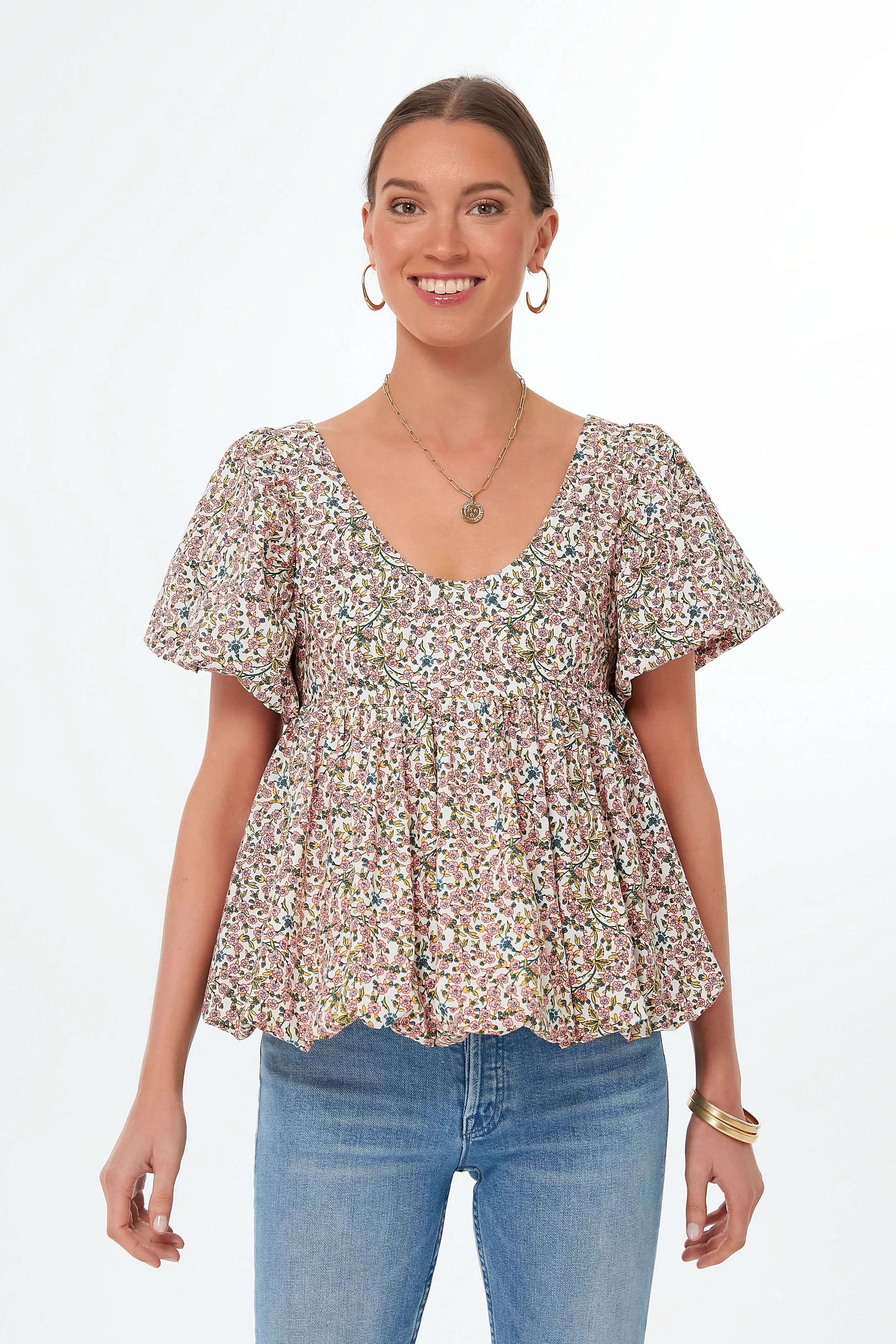 Floral Puff Sleeve Smocked Scoop Neck Virginia Blouse | Tuckernuck (US)