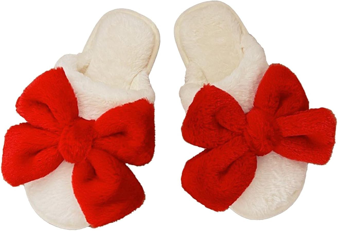 Loizziuy Women's Bow Slippers Fuzzy Cotton Slippers Cute Cotton All Seasons Indoor Home Anti-slip... | Amazon (US)