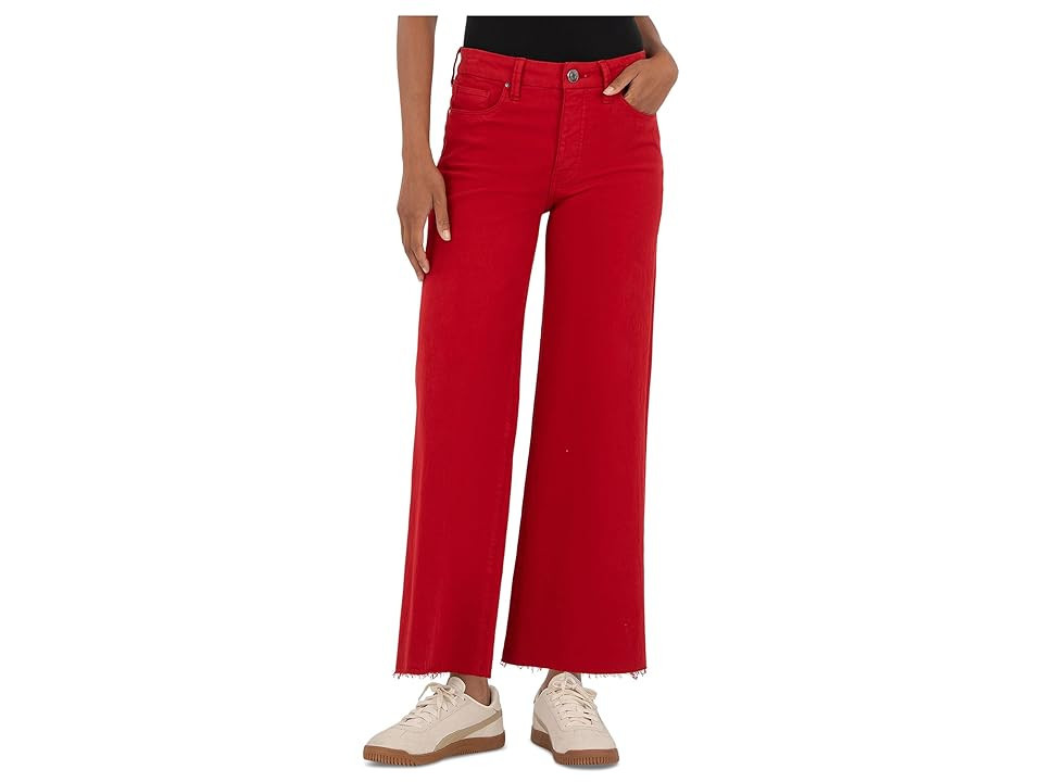 KUT from the Kloth Meg High-Rise Fab Ab Wide Leg Raw Hem Women's Jeans Ruby Red : 12 27.5, Cotton/Denim/Spandex | Zappos