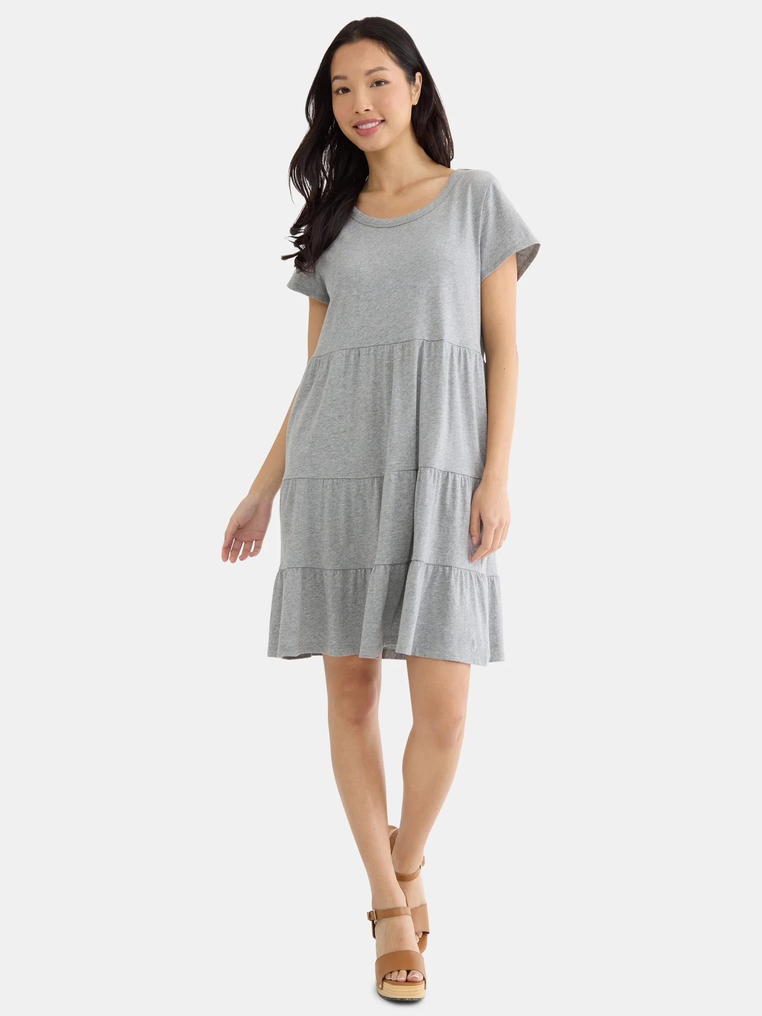 Time And Tru Women's and Women's Plus Tiered Knit Dress, Sizes XS-4X | Walmart (US)