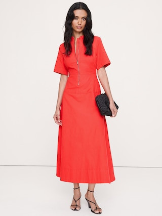 Cotton Canvas Zip-Front Maxi Dress | Banana Republic (US)