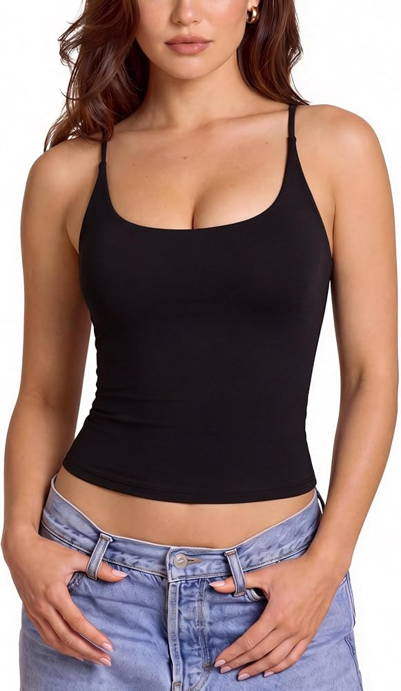 SUUKSESS Women Padded Scoop Neck Tank Tops Double Line Going Out Basic Camisole Top | Amazon (US)