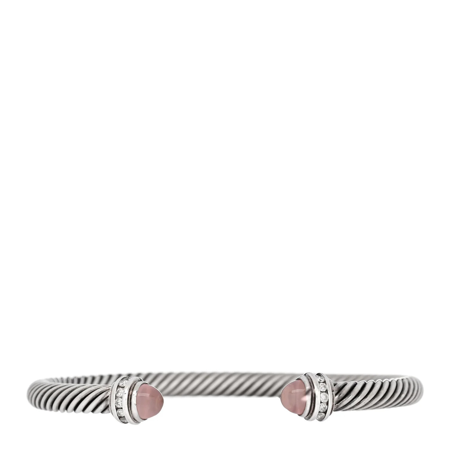 Sterling Silver Diamond Rose Quartz 5mm Cable Classics Bracelet | FASHIONPHILE (US)