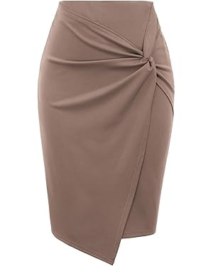 Kate Kasin Wear to Work Pencil Skirts for Women Elastic High Waist Wrap Front | Amazon (US)