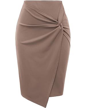 Kate Kasin Wear to Work Pencil Skirts for Women Elastic High Waist Wrap Front | Amazon (US)