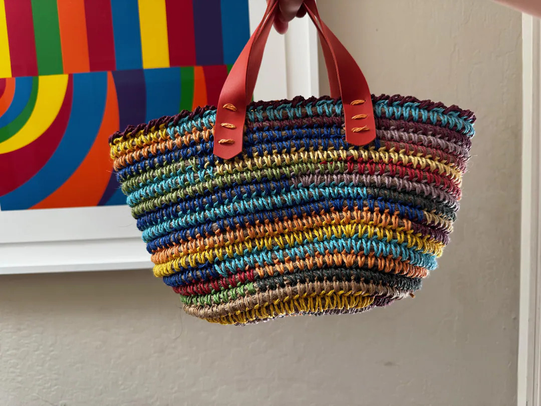 Rainbow Straw Bucket Bag, Crochet Straw Bag for Summer, Lightweight Small Tote Bag, Handcrafted S... | Etsy (US)