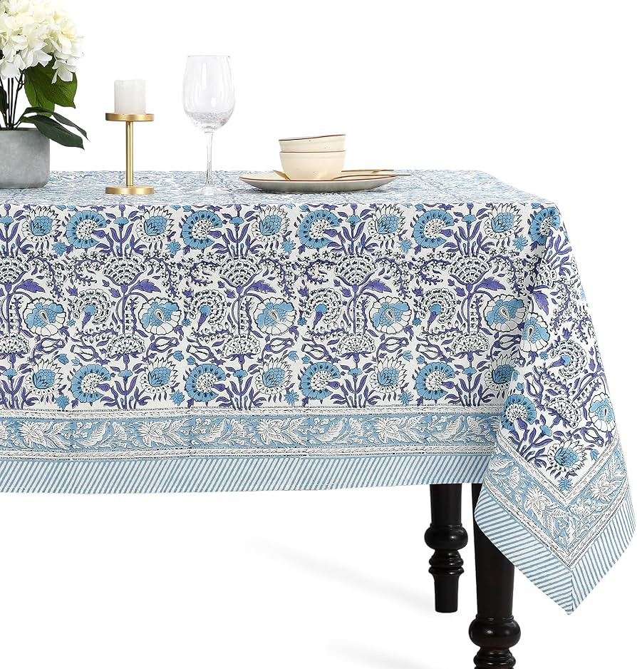 CPC Tablecloth 100% Cotton 60x90 Inch Indian Block Print Rectangle Table Cover, Washable Table Cl... | Amazon (US)