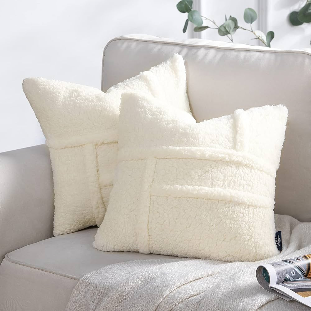Phantoscope Pack of 2 Sherpa Throw Decorative Pillow Cover Decorative Faux Fur Fluffy Cushion Cas... | Amazon (US)
