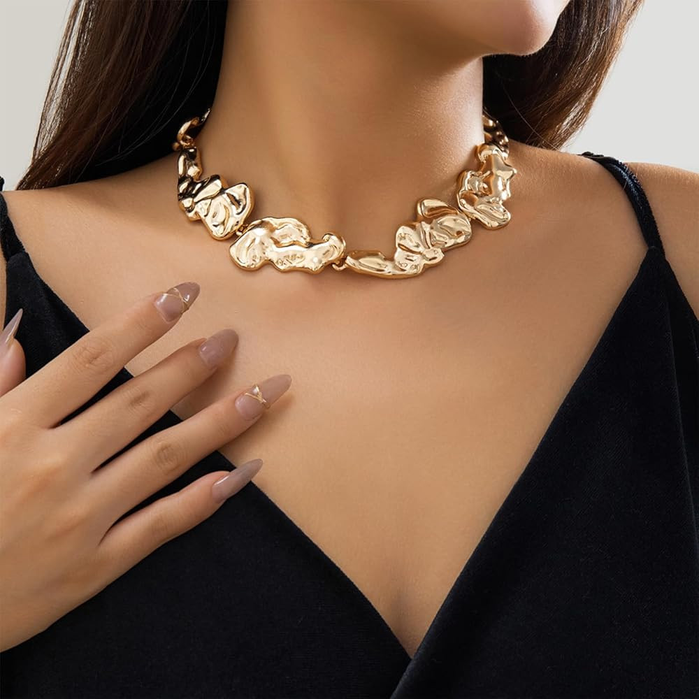 Long tiantian Chunky Gold Necklace Gold Statement Necklace for Women Dainty Gold Choker Necklace ... | Amazon (US)