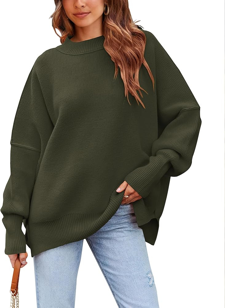 PRETTYGARDEN Women's Oversized Sweater 2023 Casual Fall Sweater Olive Emerald Dark Green Sweater | Amazon (US)