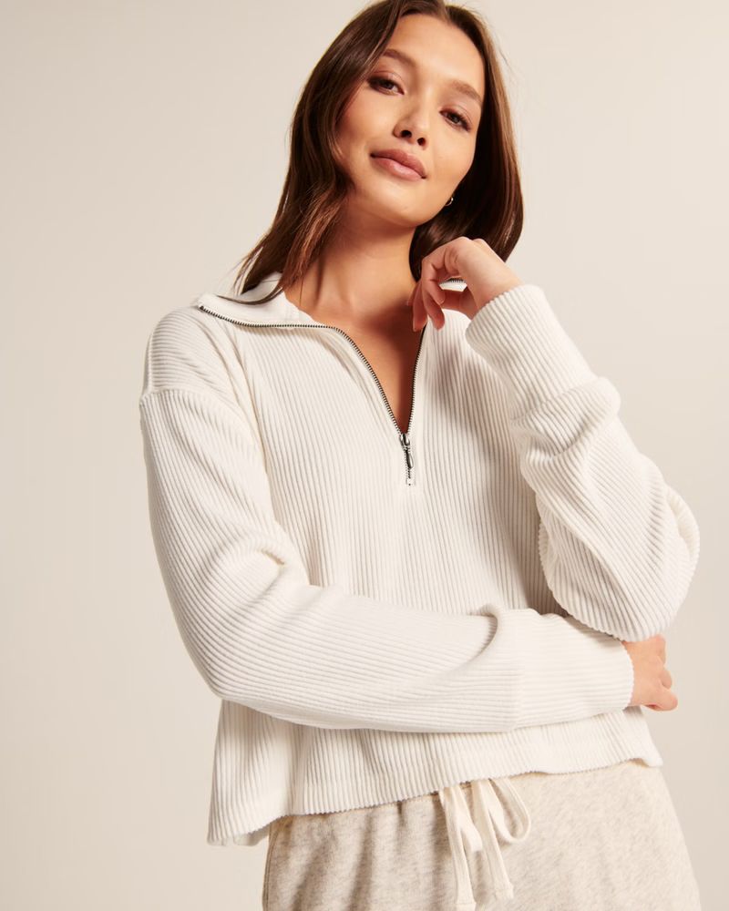 Cozy Ribbed Quarter-Zip Pullover Sweatshirt | Abercrombie & Fitch (US)