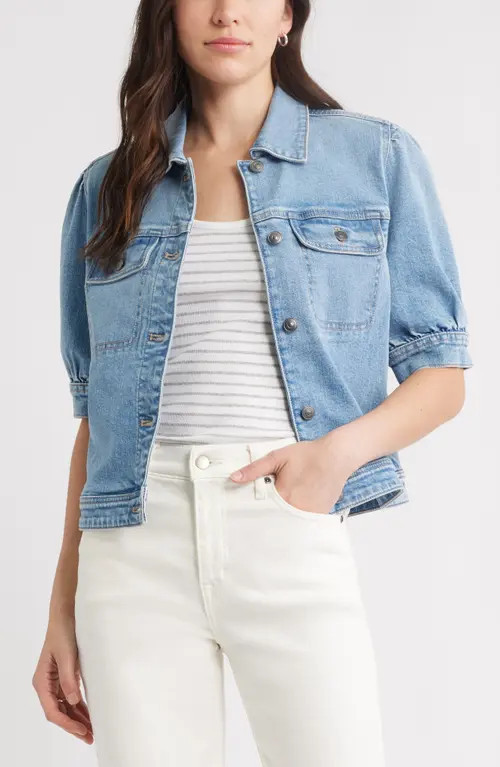 caslon(r) Elbow Sleeve Denim Jacket in Light Wash at Nordstrom, Size Medium | Nordstrom