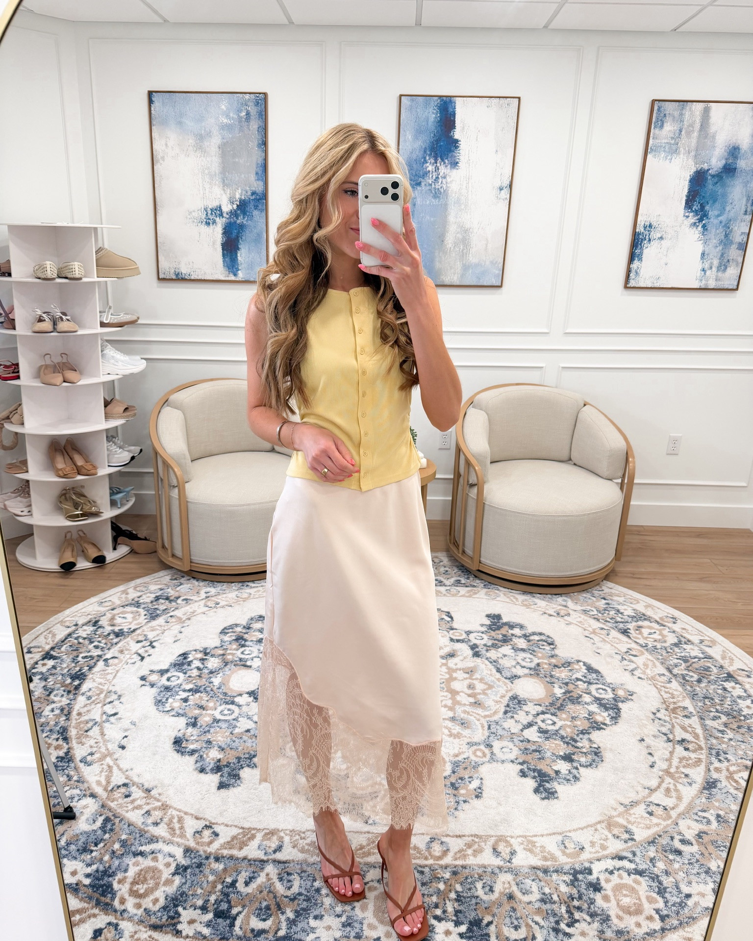 This blush lace hem midi skirt from Walmart is one of the most beautiful affordable finds I have come across this season 💛🤍✨ The lace trim detail at the bottom is so gorgeous and feminine. Paired it with a butter yellow button front top and cognac heels for the most effortless summer look. Wearing a small in the top — I am 5’9 and the midi length is perfect. Linked for you!

#LTKootd #LTKSeasonal #LTKWorkwear