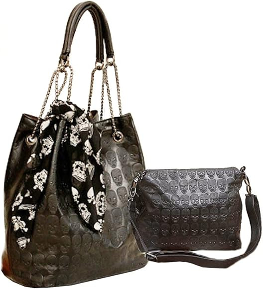 Womens Skull Print PU Leather Hobo Tote Shoulder Bag Package Handbag with Gift | Amazon (US)