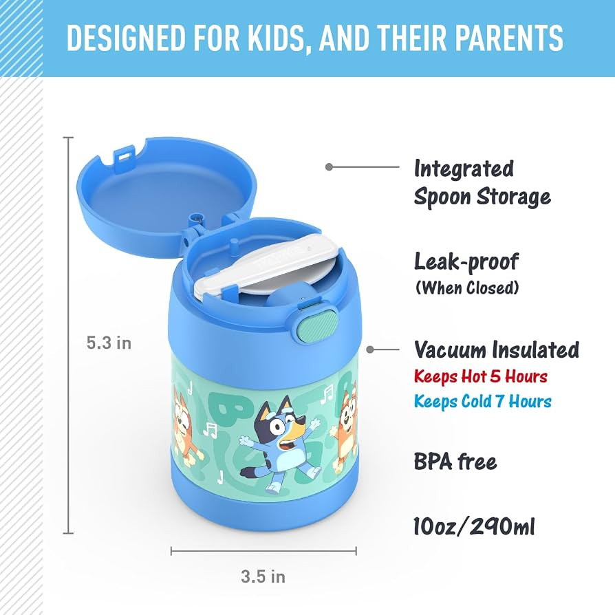 THERMOS FUNTAINER Insulated Food Jar, 10 Ounce, Kid Friendly Food Jar with Foldable Spoon, Bluey | Amazon (US)