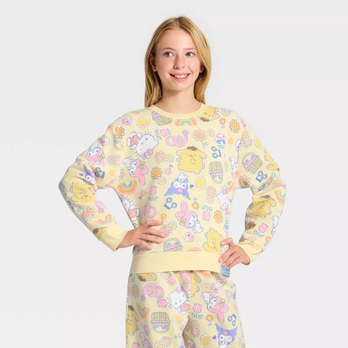 Girls' Hello Kitty and Friends Printed Fleece Sweatshirt - Light Yellow | Target