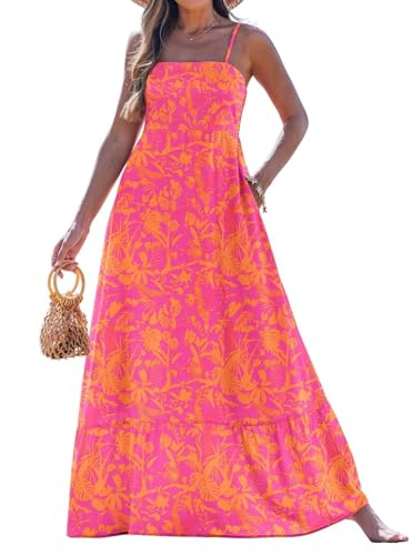 popvil Women Summer Maxi Dress 2026 Spaghetti Strap Long Beach Dress A-Line Flowy Casual Sleevele... | Amazon (US)