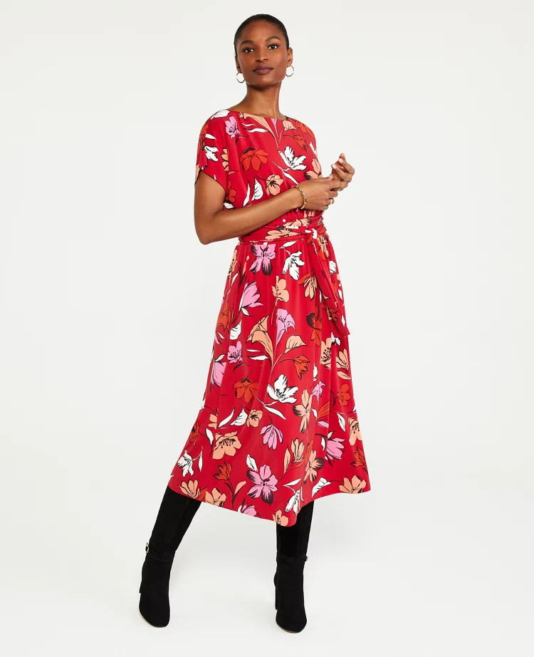 Floral Tie Waist Flare Dress | Ann Taylor (US)