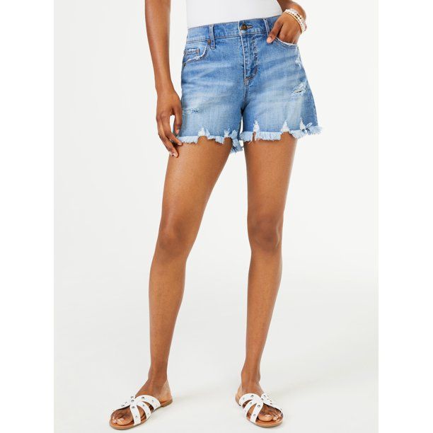 Scoop Women's Retro Boy Fray Hem Shorts | Walmart (US)