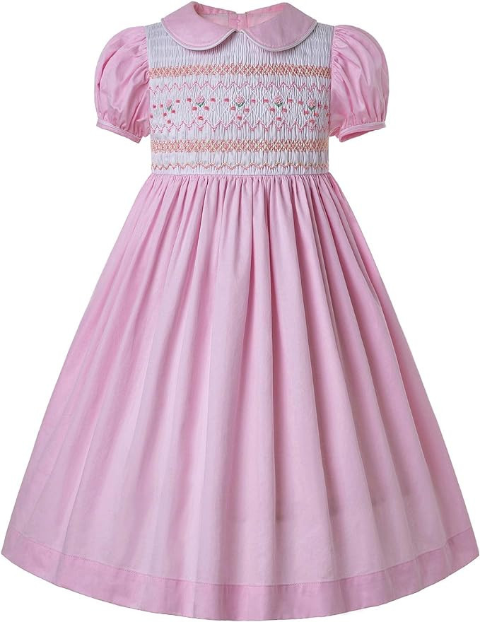 Pettigirl Girls Smocked Dress Puff Sleeve Hand Made Dresses | Amazon (US)