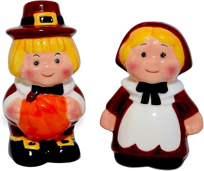Thanksgiving Salt and Pepper Shakers, Pilgrim Couple Holiday Ceramic Set, Thanksgiving Decor, Bar... | Amazon (US)