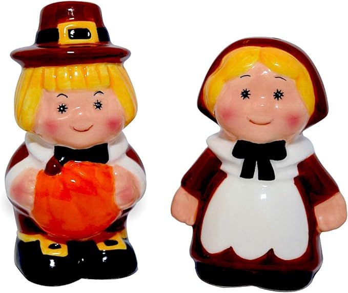 Thanksgiving Salt and Pepper Shakers, Pilgrim Couple Holiday Ceramic Set, Thanksgiving Decor, Bar... | Amazon (US)