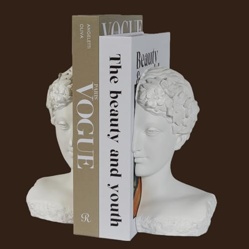 Modern Decorative Stone Bookends, Heavy Duty Book Ends Unique for Heavy Books, Cool Vintage Book Ends for Shelves & Office Desk, Thinker Sculpture Bookends | Amazon (US)