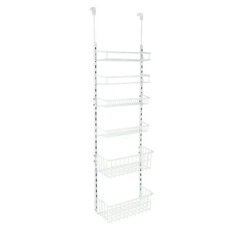 Mainstays Powder Coated Metal Over the Door Rack Organizer, 6 Tier Adjustable Shelves, White, Made for Kitchen Organization and Accessibility | Walmart (US)