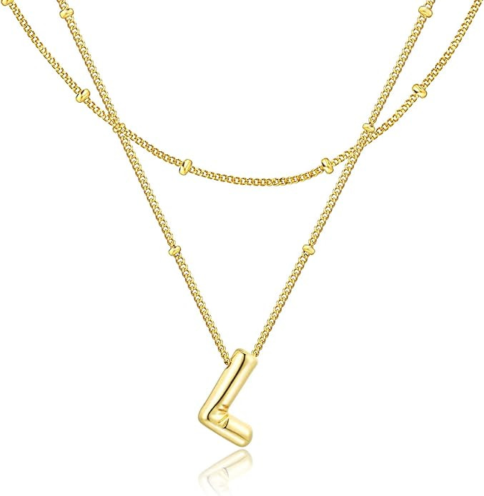 Initial Letter Necklace for Women, 14k Gold Plated Pendant Necklace | Amazon (US)