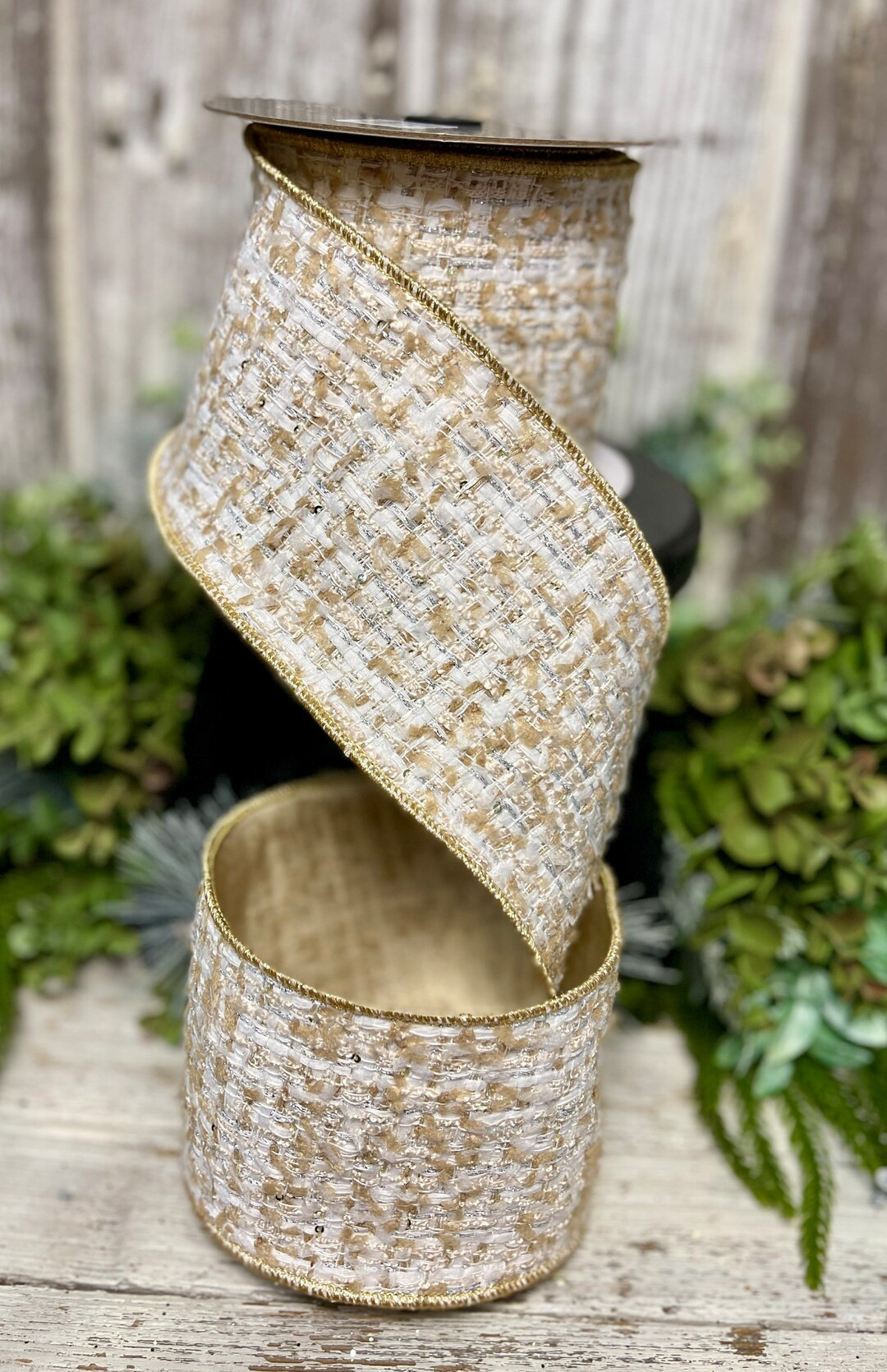 Designer Ribbon, 4" Ribbon, Cozy Chalet Ribbon, Farrisilk Ribbon, Ivory Tweed Ribbon, Christmas T... | Etsy (US)