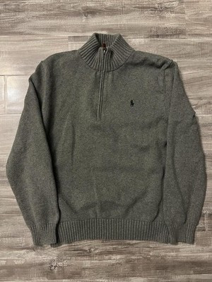 Polo Ralph Lauren Gray Knit 1/4 Zip Mock Neck Pullover Sweater Logo Mens Size L | eBay US