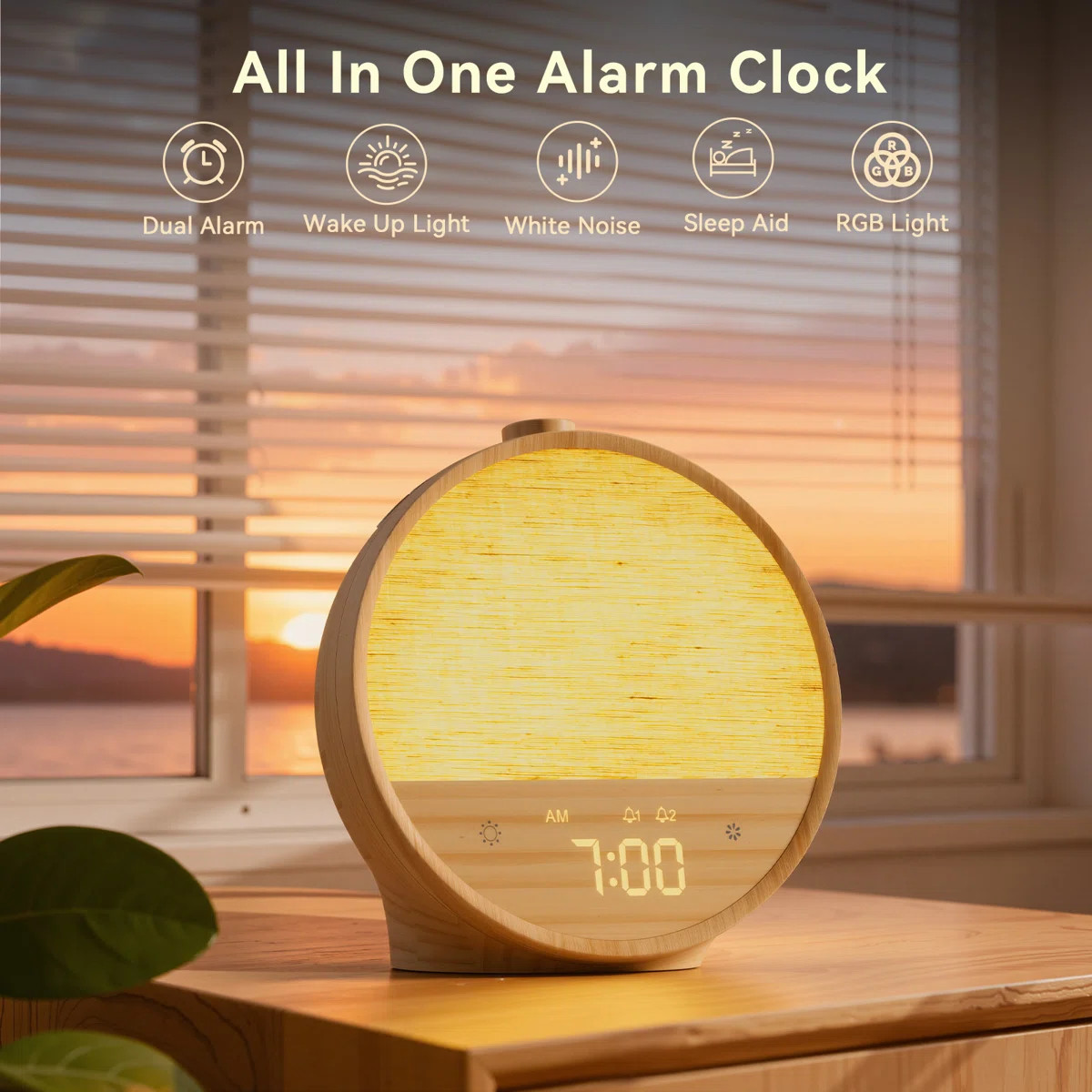 Sunrise Alarm Clock With Gentle Wake-up Light, Dual Alarms, 10 Natural Sounds & Rgb Mood Lamp –... | Wayfair North America