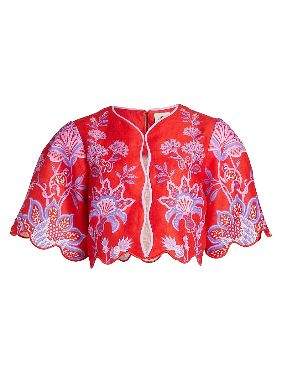 Women's Porcelain Garden Linen Blouse - Red - Size Small | Saks Fifth Avenue