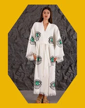 Meraki Beach Eye Print Kimono Robe Green | Monsoon (UK)