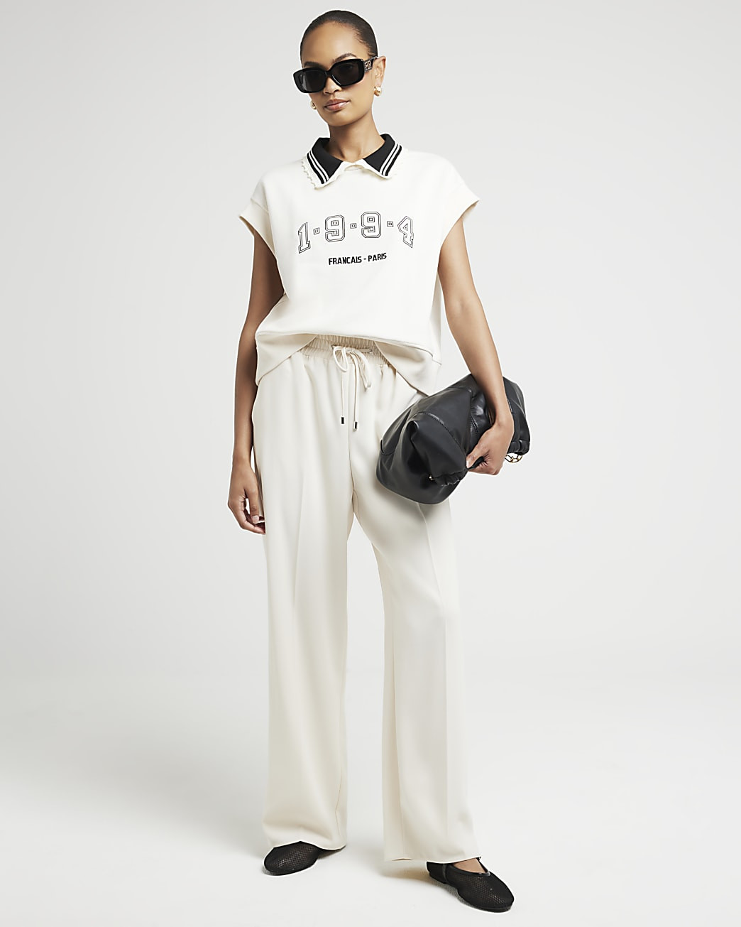 Cream wide leg jogger trousers | River Island UK & IE