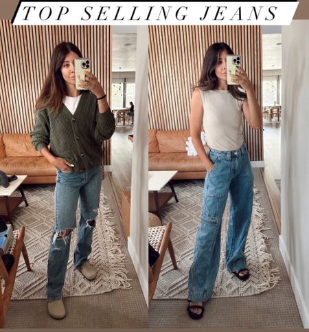 These are the best jeans and under $30! Best sellers!! Wearing the size 2 in cargo ones and say zero in other ones! #jeans #falllooks #denim 

#LTKfindsunder50 #LTKstyletip #LTKSeasonal