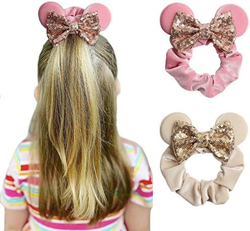 YanJie Women Mouse Ears Sequin Bows Velvet Scrunchies Elastic Rubber Hair Band Cute Hair Ties Rop... | Amazon (US)