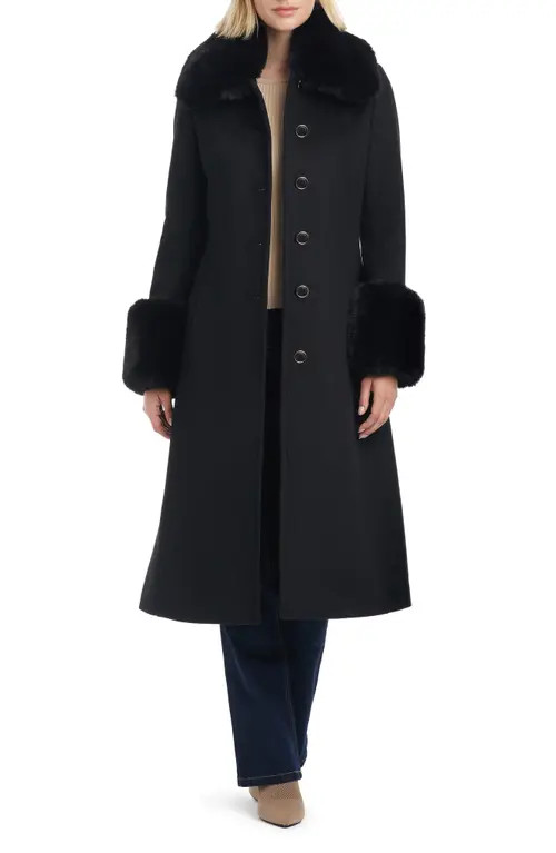 Vince Camuto Wool Blend Coat with Removable Faux Fur Collar and Cuffs in Black at Nordstrom, Size Large | Nordstrom