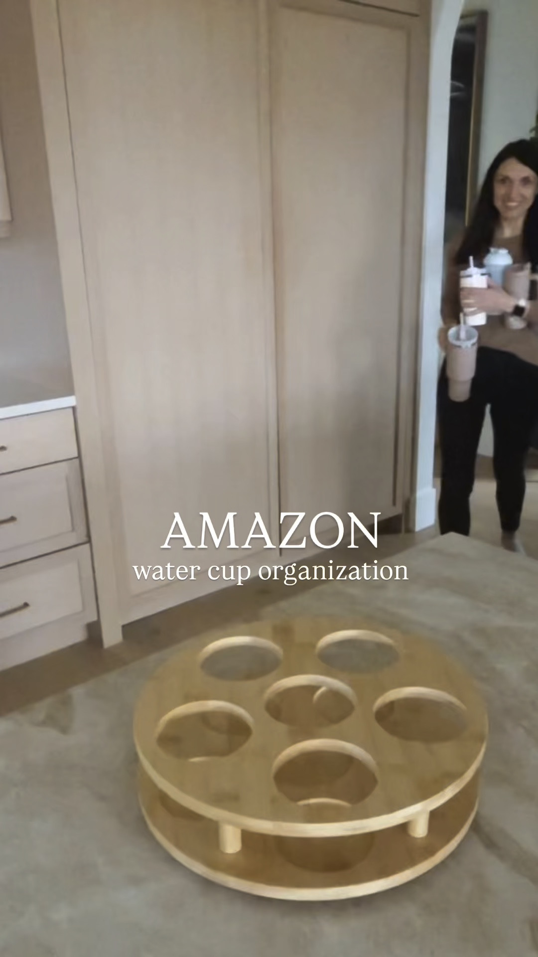 Loving this rotating wooden water cup organizer ! Perfect for pantry organization . 

#LTKHome #LTKWatchNow #LTKFindsUnder50