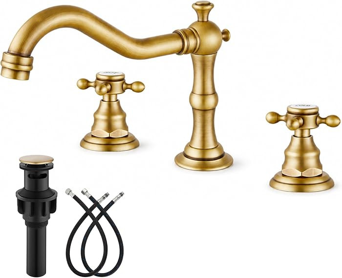 gotonovo Bathroom Faucet 3 Hole Vintage, Antique Brass, Hot Cold Label | Amazon (US)