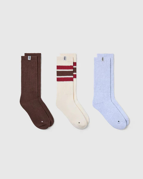 Stripe Slouchy Socks 3 Pack 
 Ruby Red/ Espresso Brown | Oner Active (UK / US)