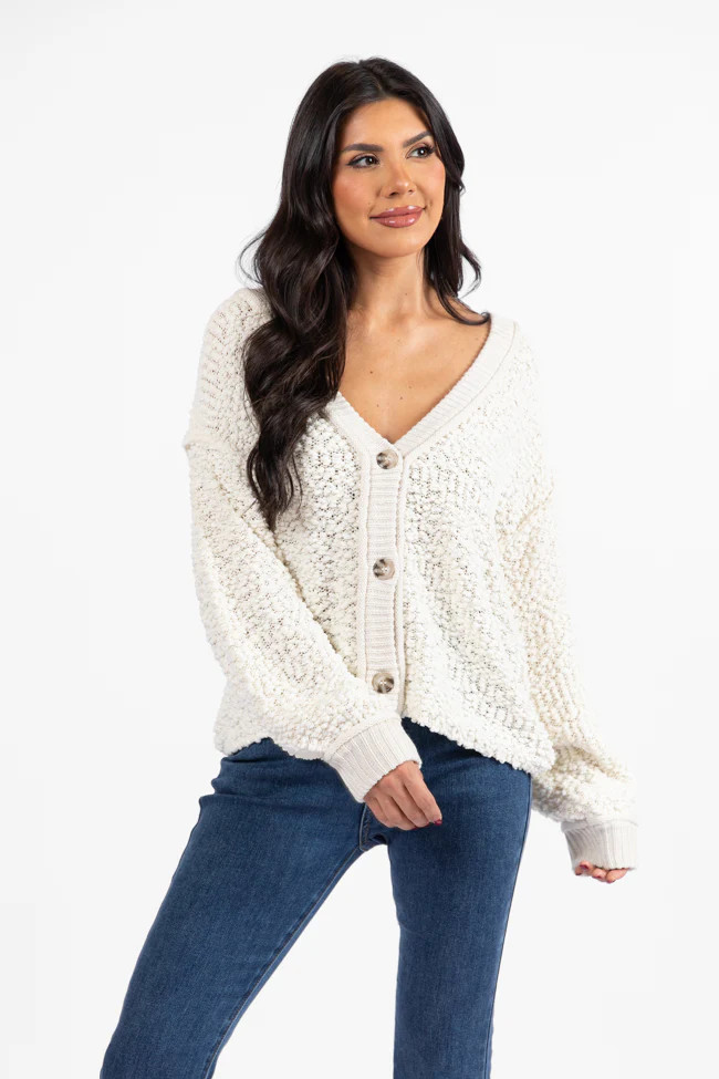 Breath Of Fresh Air Cream Textured Cardigan DOORBUSTER | Pink Lily