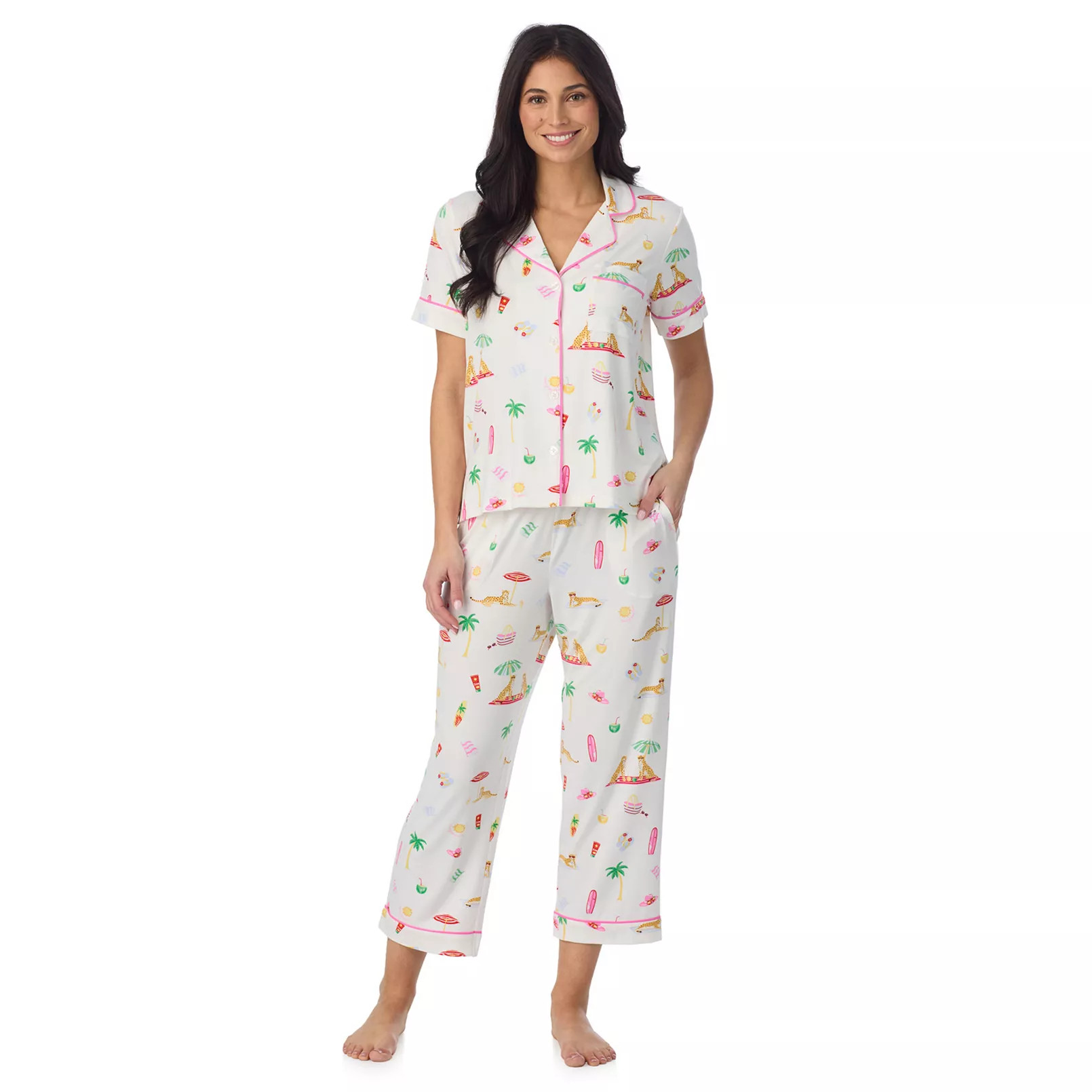 Women's Beauty Sleep Social Cozy Short Sleeve Pajama Top & Pajama Pants Set | Kohl's