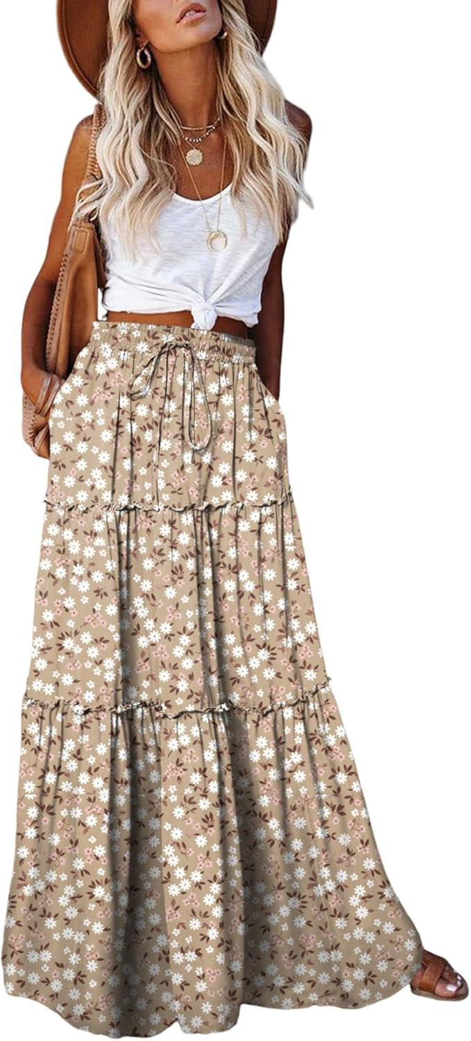 EARKOHA Womens Casual High Waist Tie Paisley Print Long Maxi Skirt with Pockets | Amazon (US)
