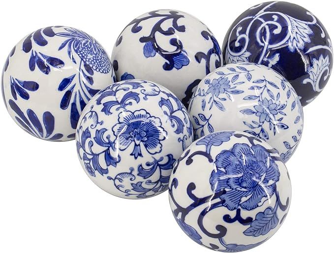 A&B Home 4" Blue and White Decorative Orbs for Bowl Vase Table Centerpiece Decor Set of 6 Ceramic... | Amazon (US)