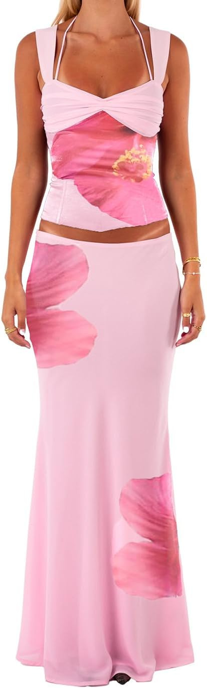 Women Maxi Skirt Set Corset Tops and Bodycon Skirt 2 Piece Summer Y2K Vacation Set Sexy Going Out... | Amazon (US)
