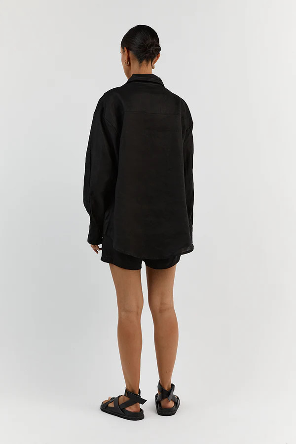 HAZEL BLACK LINEN JOGGER SHORT | DISSH