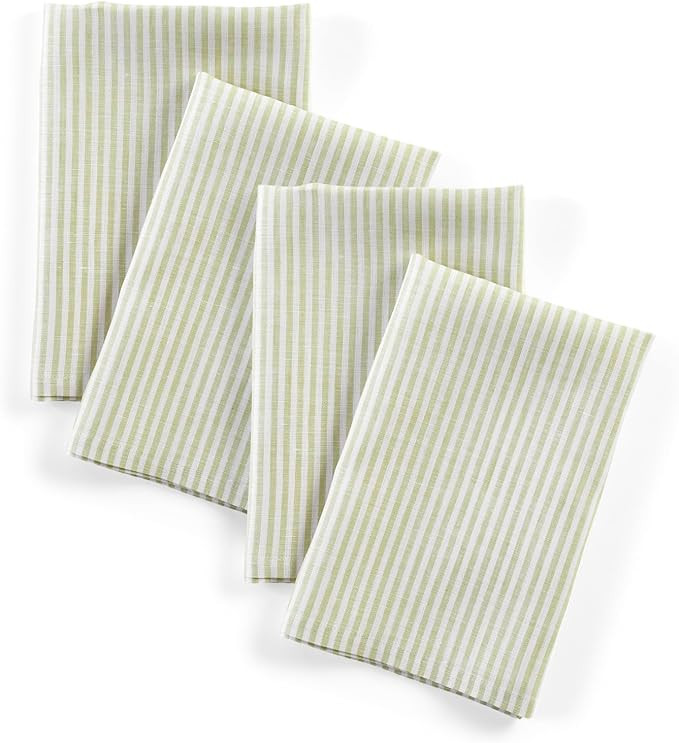 Solino Home Linen Cloth Napkins Set of 4-100% Pure Linen Sage and White Striped Dinner Napkins 20... | Amazon (US)