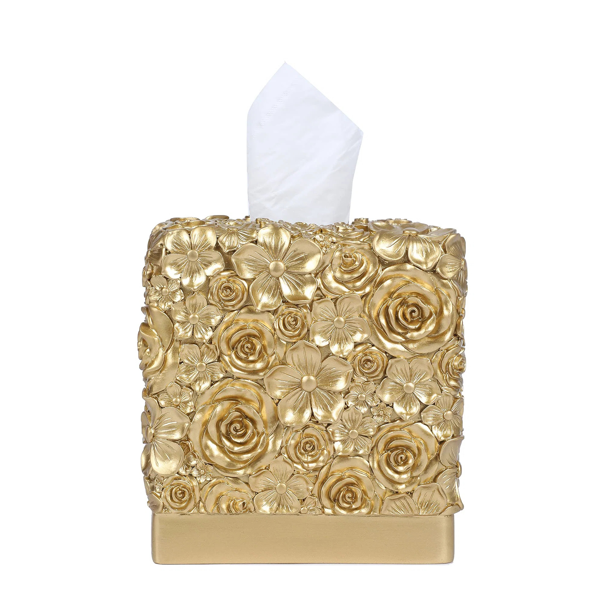 Rosdorf Park Petal Golden Modern Square Tissue Box Cover - Unique Bathroom Vanity & Living Room D... | Wayfair North America